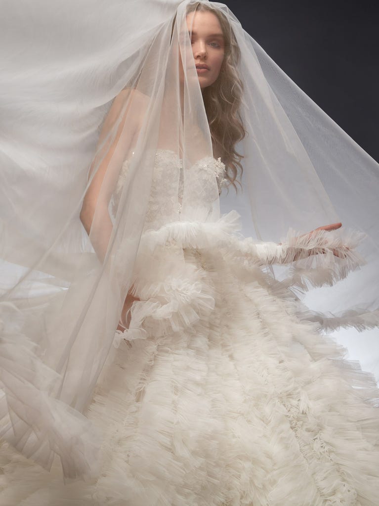 Delightful, satin A-line gown with polka dot, glitter tulle skirt. And you will be wonderful!