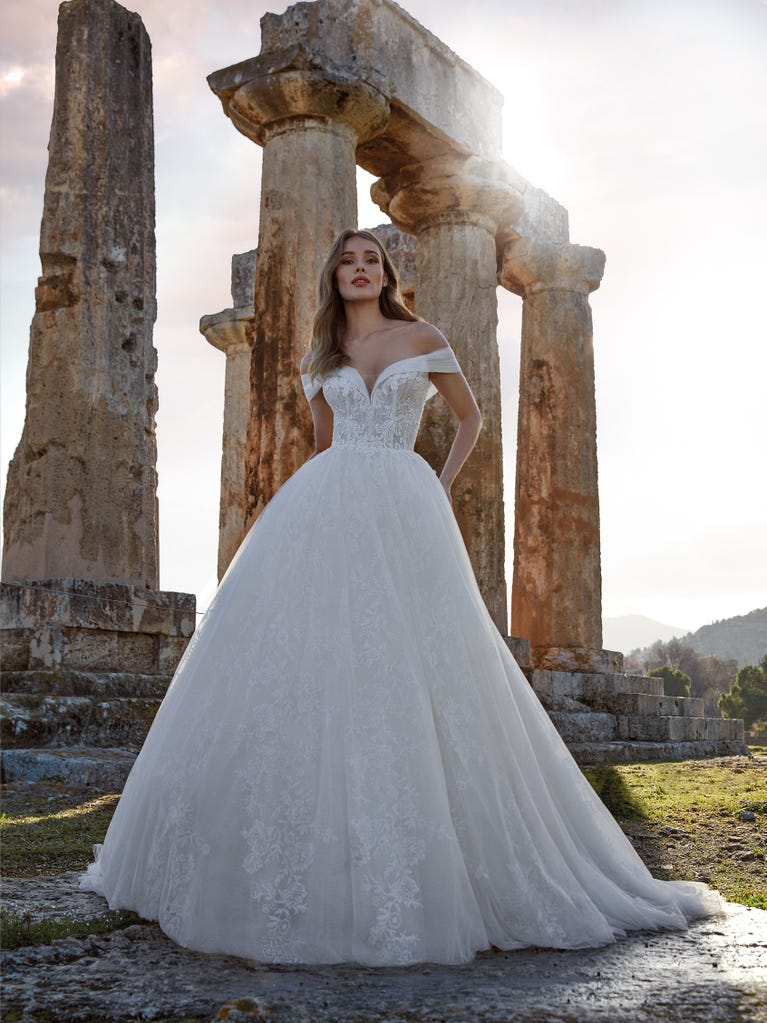 Charming mermaid dress in tulle and chantilly lace. The soft, tulle voile sleeves float like wings!