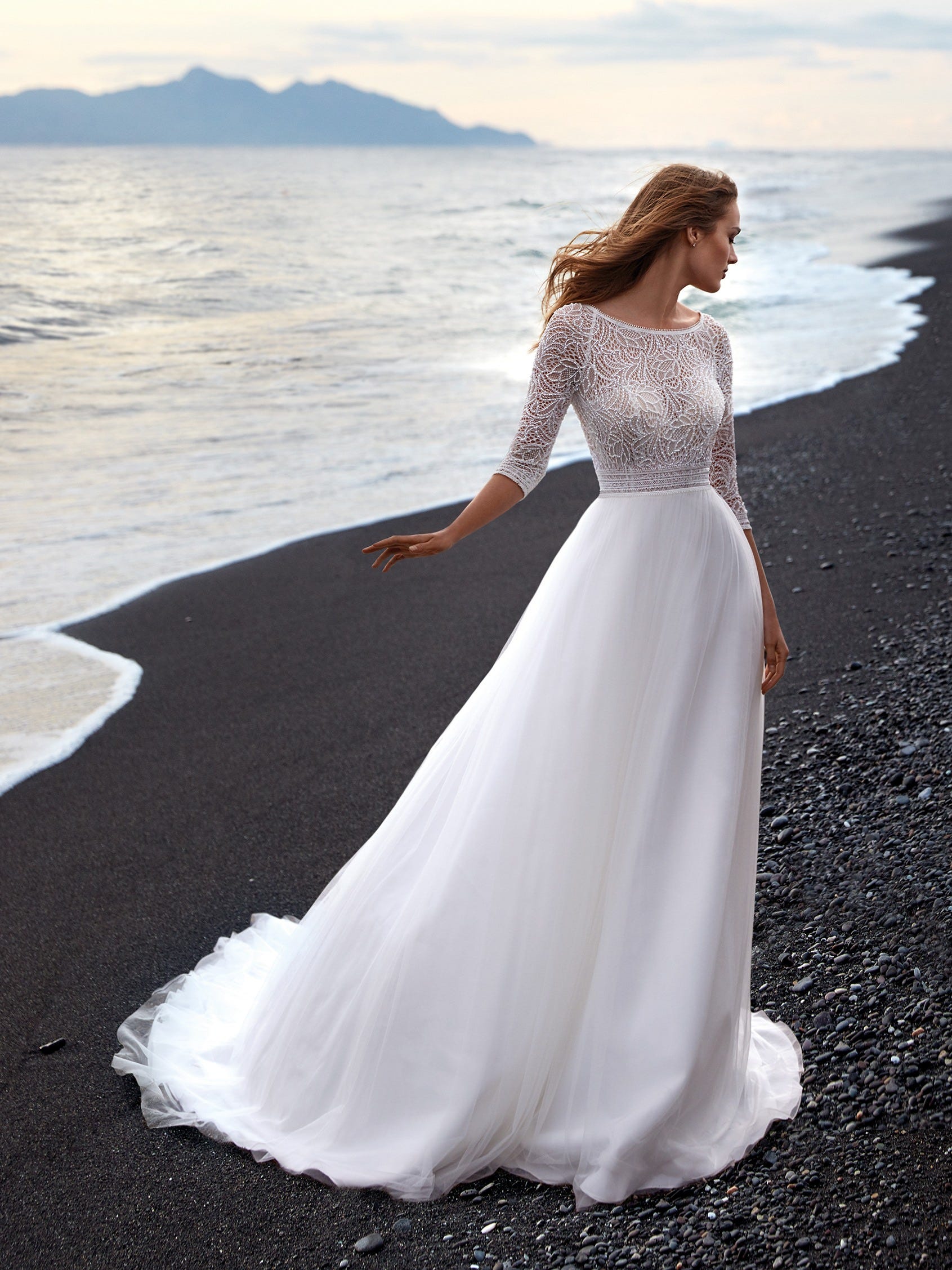 Luxury Long Ball Gown Satin Crystal Sequin Off The Shoulder Backless  Wedding Dress with Sleeves | Cocosbride