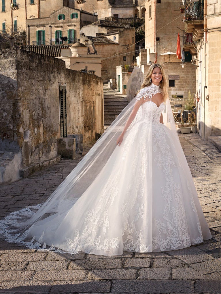Delightful, satin A-line gown with polka dot, glitter tulle skirt. And you will be wonderful!