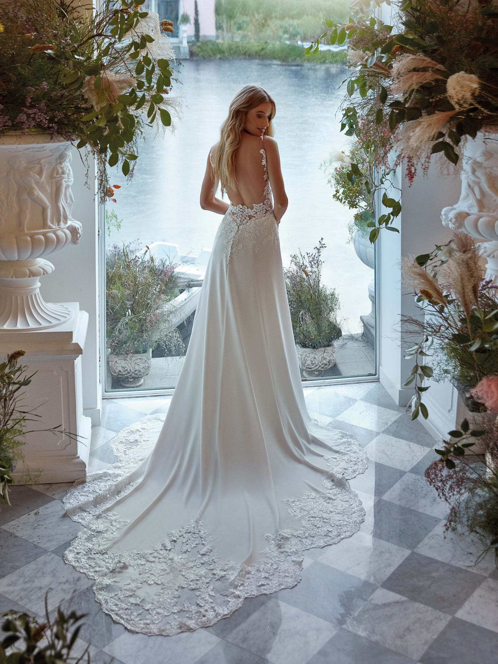 White Low Back Wedding Dress 2024