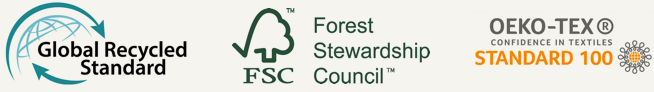 Global Recycled Standard; Forest Stewardship Council; OEKO-Tex Confidence in textiles Standard 100